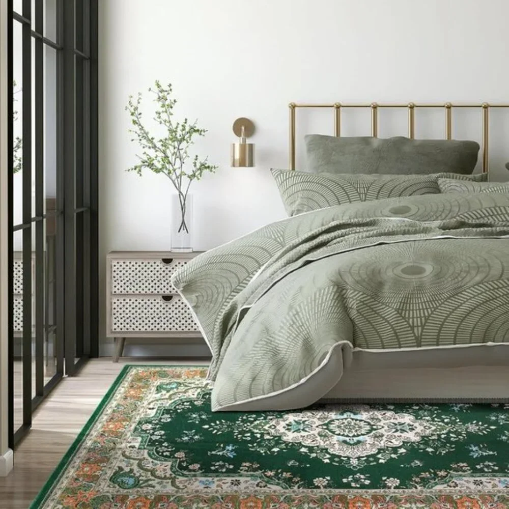 New 4x6 Washable Area Rug, Non-Slip Green Floral Rug for Home or Office Decor